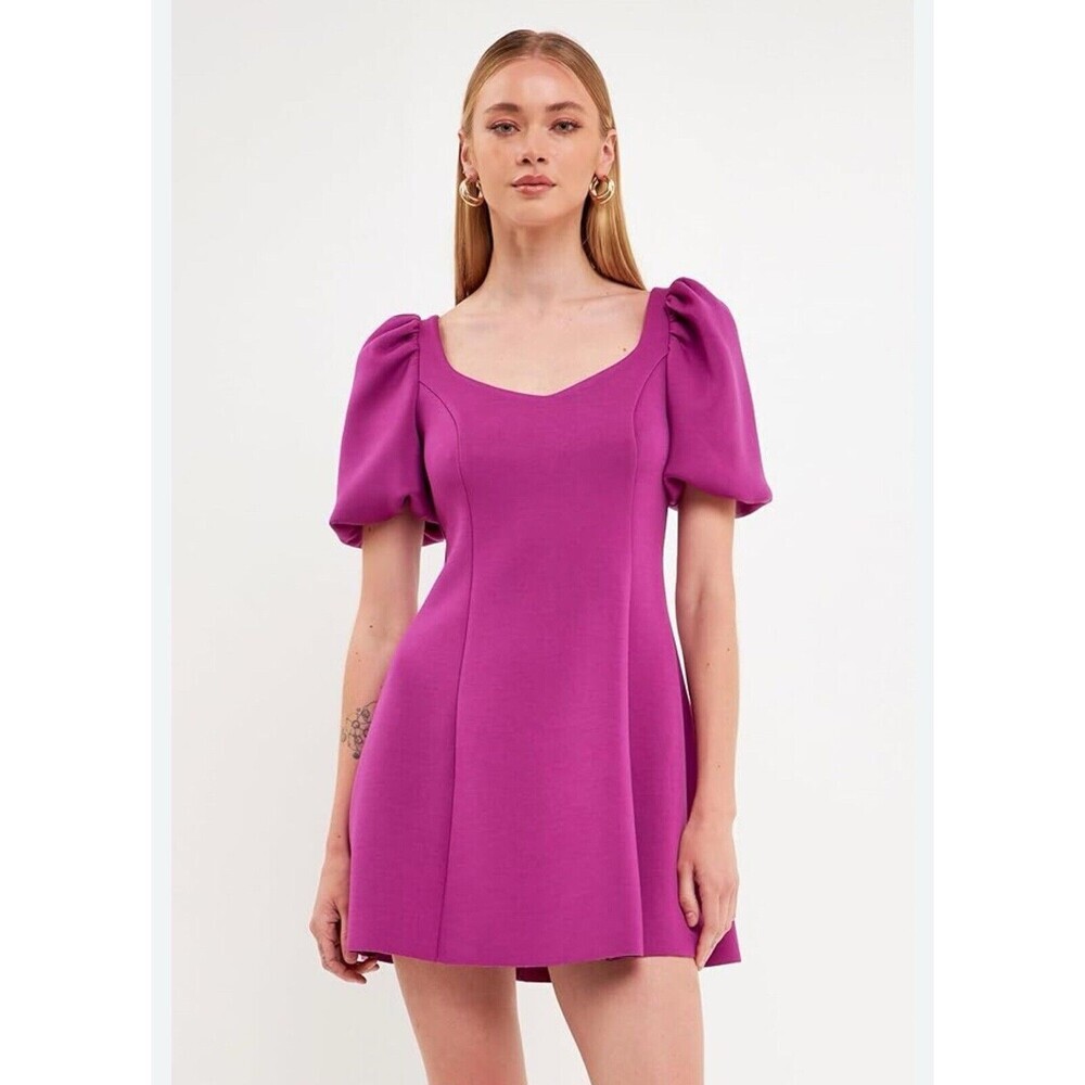 Womens New English Factory Puff Sleeves Mini‎ Dress Orchid Size Medium Girlie